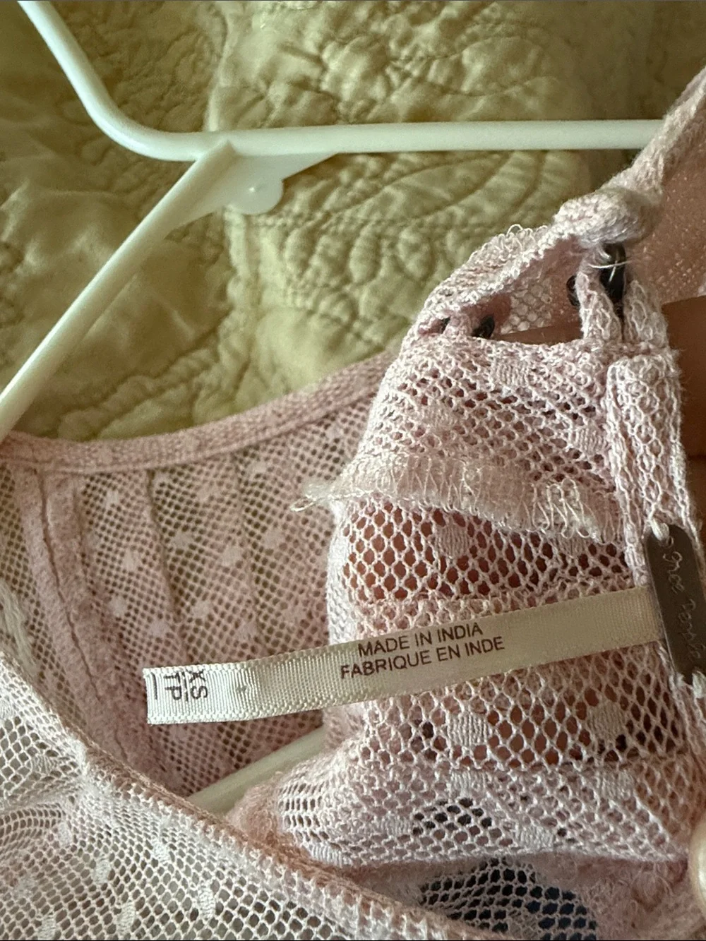 Free People Pink Sheer Lace Peasant Blouse